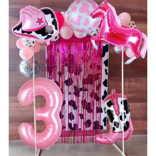Kwuz Western Cowgirl Balloons Pink 3rd Birthday Party Decorations, Retro Horse Cowgirl Hat Boot Balloons Girls Western Theme Rodeo Birthday Party Decorations Supplies Decor (32Inch Pink 3 Balloon)