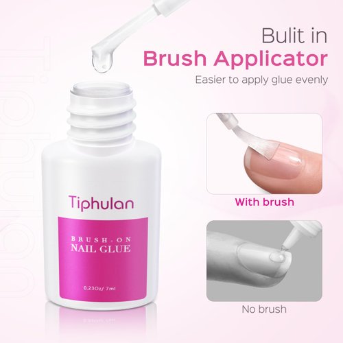 TIPHULAN 28ml Brush On Nail Glue for Press On, Acrylic Nails - Super Strong, Durable & Long-Lasting, Mess Free, Travel Friendly, 0.92 oz(4PCS)
