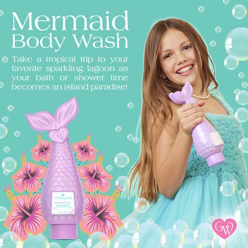 Glimmer Wish Mermaid Kids Body Wash, Gentle Cleanser and Moisturizing Sulfate Free Body Wash, Skin Care for Kids, Tropical Beach Scent, 12 Fl Oz