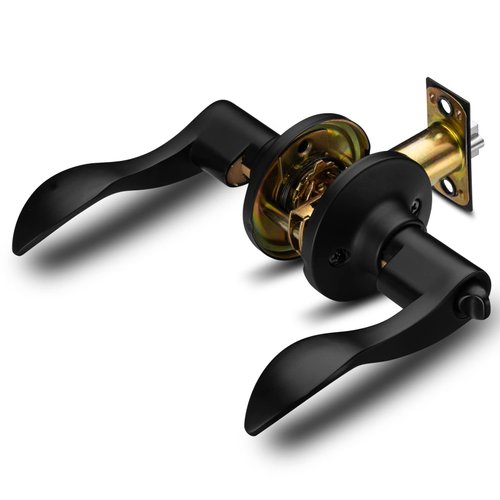 Berlin Modisch Privacy Lever Door Handle [Thumb Turn Lock on The Inside] for Bedroom or Bathroom with a Iron Black Finish, Reversible for Right & Left Side, Classic Series
