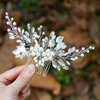 Yean Bride Leaf Bridal Hair Comb Pearl Wedding Hair Piece Rhinestone Hair Accessories for Women and Girls (Silver)