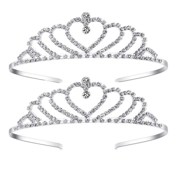 Lovelyshop Girls Heart Rhinestone Tiara Crown for Wedding Prom Birthday Prinecess Party-2pack