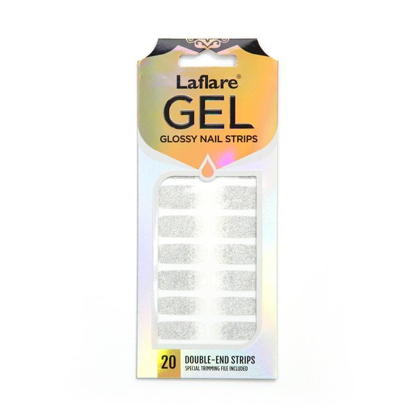 Laflare Gel Glossy Nail Strips, Self Adhesive Gel Nail Polish Stickers with 20 Pcs Double-End Strips Glitter False Nails Including Trimming File (R45793 - Hologram Silver Gradation)