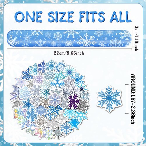 YYMYMGJ 74 PCS Snowflake Party Favors, 24 PCS Snowflake Slap Bracelets 50 PCS Snowflake Stickers Snowflake Birthday Party Decorations Supplies Gifts for Kids Classroom Rewards