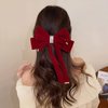 SINIDE Velvet Hair Bow Tail Satin Bow Long Tail Headpieces Winter Hair Barrette Headwear Hair Accessories for Women and Girls Gifts, Elegant Hair Decor for Wedding Prom Dating