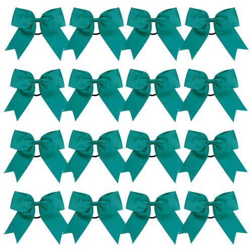 Cheer Bows 6 Inch Ponytail Holder Hair Tie 16 Pcs Hair Bow Cheerleader Bows Hair Tie (Teal)