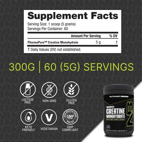 NutraBio Creatine Monohydrate Supplement, Unflavored, (300 g) - Supports Muscle Energy, Recovery, and Strength - HPLC Tested Pure Grade Creatine Supplement