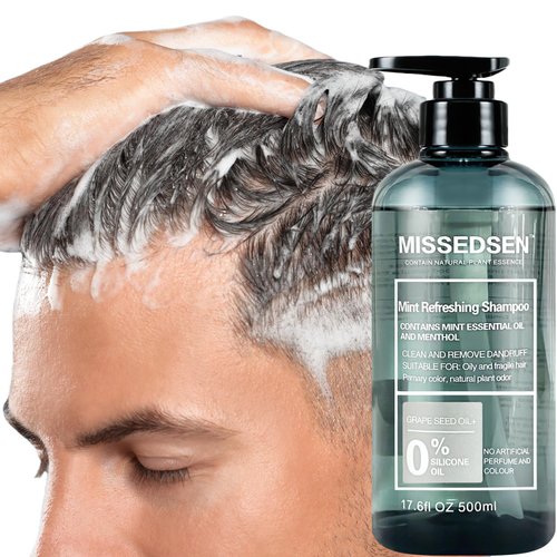 MISSEDSEN Mens Shampoo for Organic Mint Shampoo for Straight, Curly, Thick, or Thin Hair Deep Cleansing Nourishing and Strengthening Invigorating Scent 17.6FL.OZ (500ML)