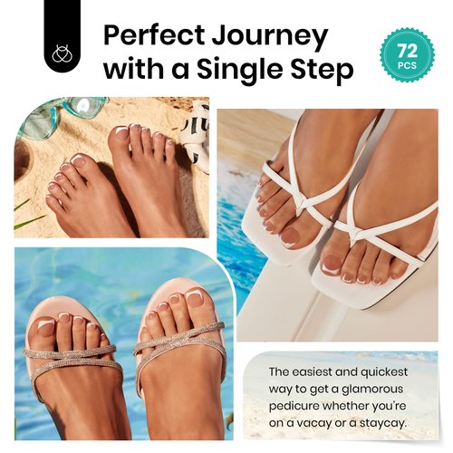 French Toe Nail Press Ons: Beetles Toe Press On Nails, 72 Pcs Pink White Tips Short Square Toenail Press Ons, Fake Toenails in 18 Sizes with Glue for Women