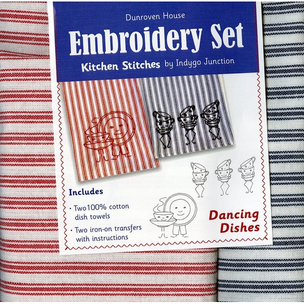 Dunroven House Dancing Dishes Kitchen Stitches Embroidery Set, Cream ,assorted