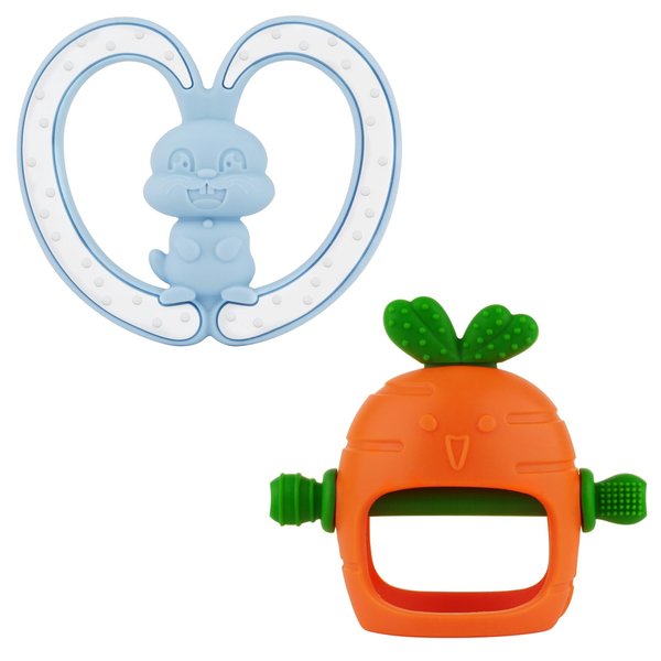 Chuya Baby Teethers Baby Chew Toys Carrot Rabbit Silicone Teething Mitten Easy to Hold Handles Baby Toys for 0-24 Months Babies Infants