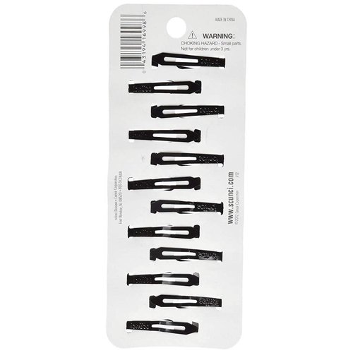 Scunci Countour, Snap Hair Clips, Black, 12 Count (4-Pack)