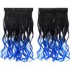 FREE BEAUTY Black and blue Clip in Hair Extensions Long Wavy U-Shaped Hair Extension with 5 Secure Clips Synthetic Hairpieces for Women