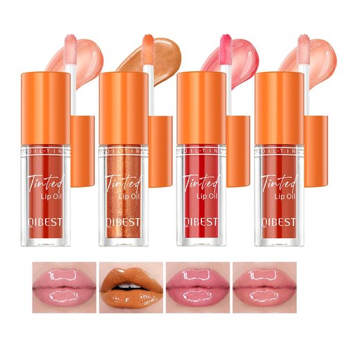 Hulyfw 4Pcs Hydrating Lip Glow Oil,Moisturizing Lip Oil Big Brush Head Long Lasting Hydrating Shimmery Transparent,Glass Lip Glow Oil Nourishing Repairing & Non-sticky Lip Gloss Makeup Set B