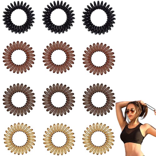 Senshuomy Coil Hair Ties for Thick Hair,Spiral Hair Ties for Women,No Crease Hair Tie,Small Spiral Hair Ties for Girls-12 PCS