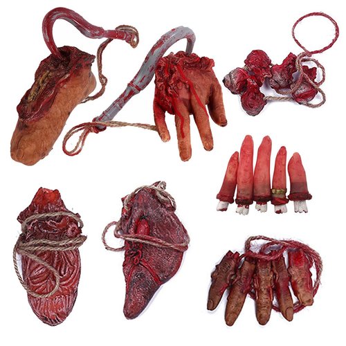 XONOR Halloween Fake Bloody Severed Hands Feet Broken Body Parts for Haunted House Halloween Zombie Party Decorations (7 Pcs)