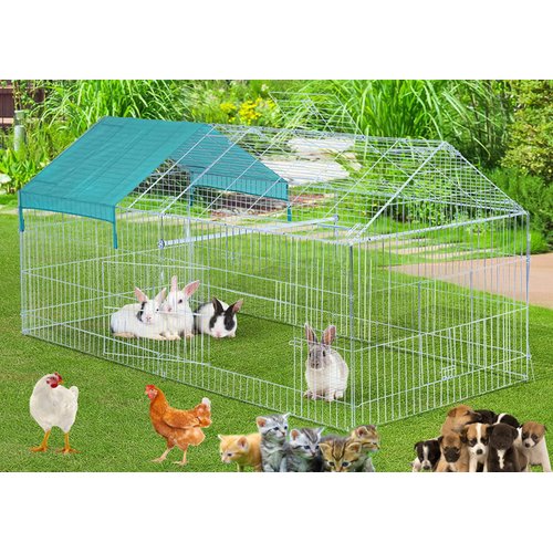 71" x 30" Galvanized Steel Foldable Outdoor Chicken Coop Run Metal Pet Hutch Enclosure Small Animal Playpen Waterproof Cover for Rabbits Chickens