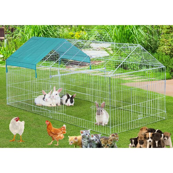 71" x 30" Galvanized Steel Foldable Outdoor Chicken Coop Run Metal Pet Hutch Enclosure Small Animal Playpen Waterproof Cover for Rabbits Chickens