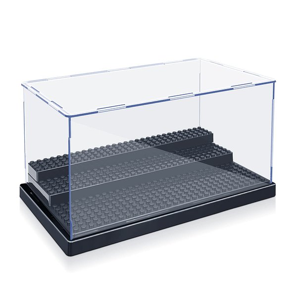 KKU Display Case for Minifigure Action Figures Blocks, Acrylic Minifigure Display Case Box Storage with 3 Movable Steps Gift for Kids Adults (Black, 1 Pack)
