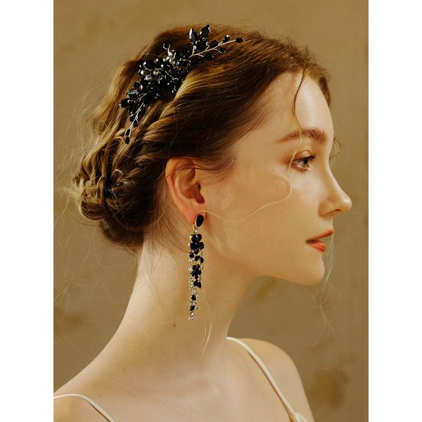 Denifery Black Teardrop Hair Comb Vintage Rhinestone Crystal Headpiece Bridal Side Combs Wedding Hair Accessories for Women and Girls