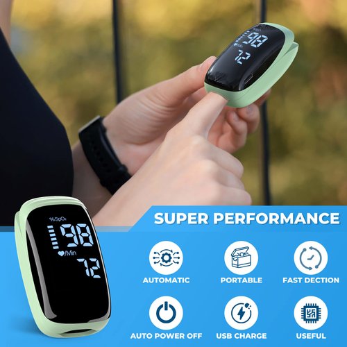 Oxygen Meter Finger Pulse Oximeter, Fingertip Blood Oxygen Saturation with Pulse Monitor Rechargeable, Accurate Fast Spo2 Reading for Home, Outdoor Sports, Wide Use (Green)