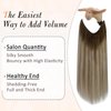 Full Shine Invisible Wire Hair Extensions Real Human Hair Balayage Ombre Wire Hair Extensions 3/8/22 Dark Root Secret Extensions Fishing Line Hair Extensions for Women 80 Grams 16 Inches