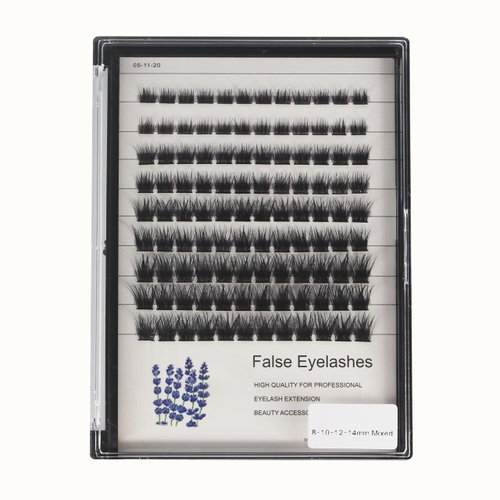 Hannahool Wide Stem Individual False Eyelashes Mixed 8-10-12-14mm/10-12-14-16mm Dramatic Black Soft and Light Thick Base Cluster Lashes D Curl 5D Volume Eye Lashes Extensions (8-10-12-14mm)