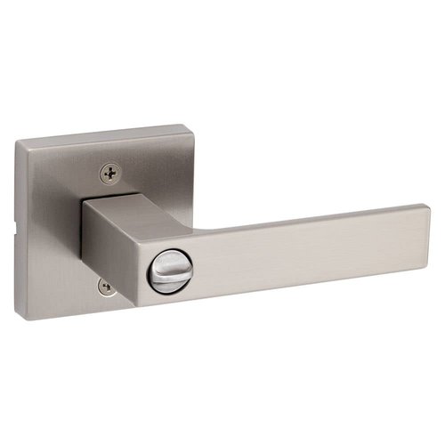 Kwikset Singapore Entry Door Handle with Lock and Key, Secure Keyed Reversible Lever Exterior, For Front Entrance and Bedrooms, Satin Nickel, Pick Resistant Smartkey Rekey Security and Microban