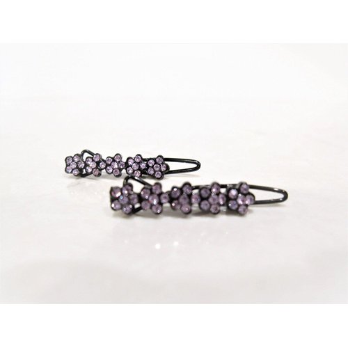 Two small tiny purple flower crystal hair pin clip barrettes fine hair