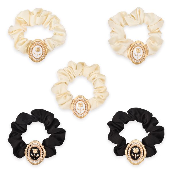 Yonchic 5-Piece Floral Elastic Hair Ties, Luxury Brand Design Rose Flower Scrunchies for Women Long Lasting Braids Stylish Ponytail Holders, Fashion Rubber Bands Hair Accessories for Ladies Girls