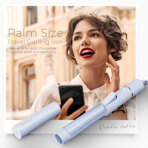 Ceramic Mini Curling Iron for Short Hair, Small Hair Curler Iron for Travel, Dual Voltage Curling Wand for Worldwide Trip(Baby Blue)