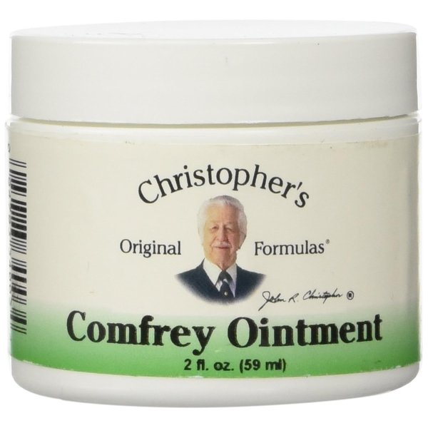 Dr. Christopher's Comfrey Ointment, 2 Ounce, contains Organic Comfrey Leaf in a base of Beeswax and Extra Virgin Olive Oil Other Ingredients: No added Fillers or Chemicals