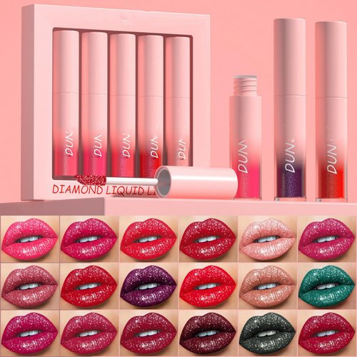 MAEPEOR Glitter Lipstick Set 5 Colors Non-Stick Cup Shimmer Lipstick Waterproof and Long Lasting Liquid Lipstick Set for Women and Girls (Set 04)