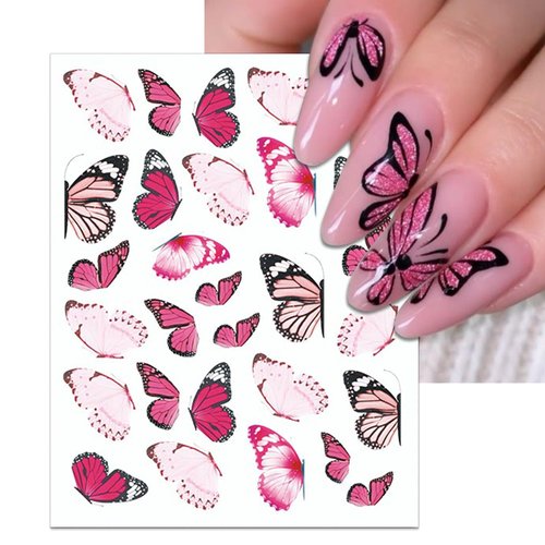 IDDFEVE 12 Sheets Butterflies Nail Art Stickers, Self-Adhesive 3D Butterflies Wings Nail Decals, Variety Color Glitter Design Nail Decorations