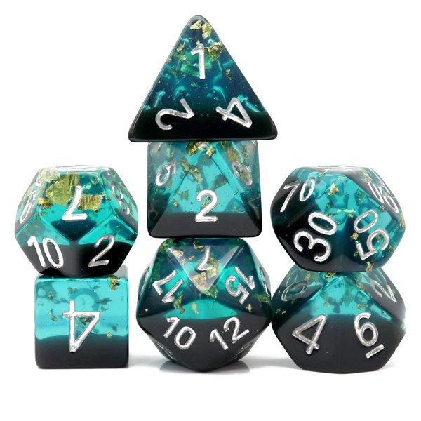 Haxtec DND Dice Set Blue Black Resin Dice Set Gold Foil Flakes D&D Polyhedral Dice for Roleplaying RPG Dungeons and Dragons