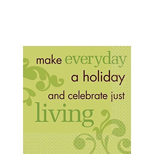Amscan Decorative Sweet Sentiment Party Beverage Paper Napkins (16 Pack), 5 x 5, Green