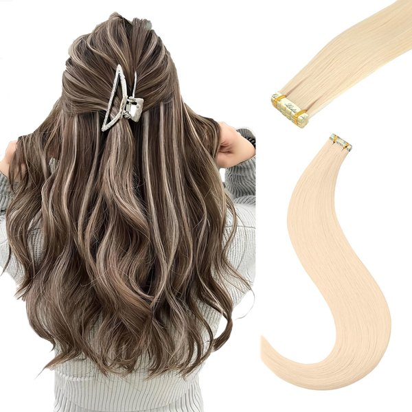 24 Inch Tape in Hair Extensions, 20pcs Invisible Tape in Hair extensions Synthetic Hair Tape in Extensions Colored Hair Extensions Tape Ins Long Straight Natural Soft Hair Party Highlights Hair (01)