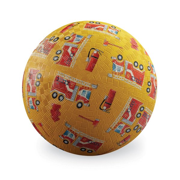 Crocodile Creek Rubber Playground Ball, Ships Inflated, PVC-Free, Durable Design for Outdoor Games and Active Ball Sports, for Kids Ages 3 Years and Up, 7” Size, Fire Trucks
