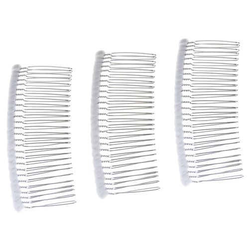 Enchanted Brides 27 Teeth Fancy DIY Tulle-Wrapped Metal Wire Hair Combs for Bridal Wedding Veil Combs(#C266x3) (White)