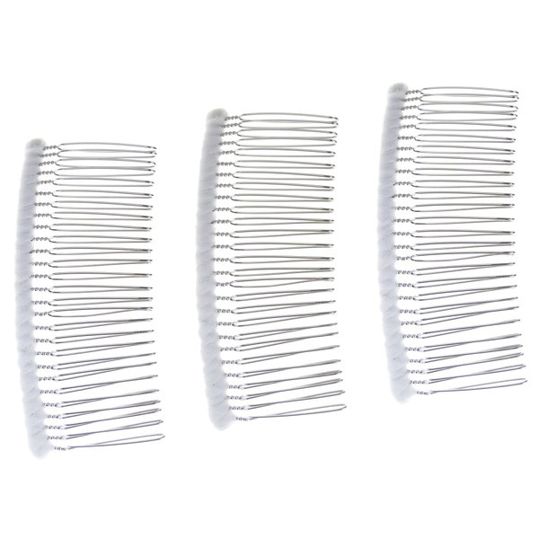 Enchanted Brides 27 Teeth Fancy DIY Tulle-Wrapped Metal Wire Hair Combs for Bridal Wedding Veil Combs(#C266x3) (White)