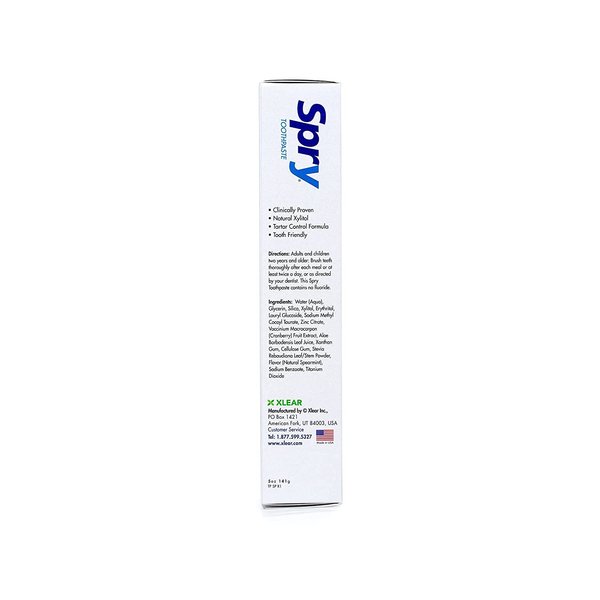 Spry Xylitol Toothpaste 5oz, Fluoride Free Toothpaste Adult and Kids, Teeth Whitening Toothpaste with Xylitol, Natural Breath Freshening, Mouth Moisturizing Ingredients, Spearmint (Pack of 2)