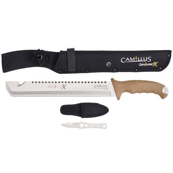 Camillus Carnivore X 18" Durable 420 Stainless Steel Titanium Bonded Hunting Hiking Camping Survival Machete with Nylon Sheath & Removable Trimming Knife