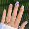 24 Pcs Spring Summer Press on Nails Short Medium Square Fake Nails with Glue Cute False Nails with Flower Designs Glossy Acrylic Glue on Nails Tip Full Cover Stick on Nails for Women Nail Decorations