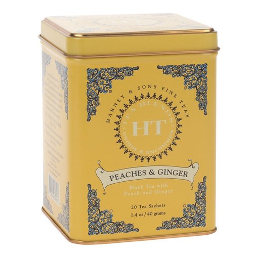 Harney and Sons Peaches and Ginger Tea Sachets, 20 Count (Pack of 4)