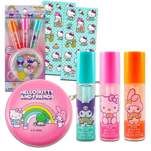 Hello Kitty Lip Gloss & Coin Purse For Beauty - Bundle with 3 Hello Kitty Lip Gloss in Assorted Flavors for Party Favors Plus Coin Purse, & More | Hello Kitty Party Favors