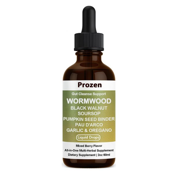 PROZEN Wormwood Gut Cleanse & Detox Drops – Nuvian Black Walnut,Clove, Soursop, Pumpkin Seed, PAU D’Arco, Garlic & Oregano – Mixed Berry Digestive Support, Energy & Nutrient Absorption, 2 fl oz