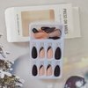 French Tip Press on Nails Medium Almond Fake Nails Black Oblique French False Nails Press Ons With Glitter Gold Thread Designs Full Cover Glue on Nails Acrylic Nail Kit for Women Manicure 24 Pcs