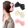 3 Pcs Bow Claw Clip Bow Clips for Women Satin Hair Bow Clips Nonslip Claw Clips for Thick Thin Hair Claws Clamps Barrettes (Black+White+Pink)