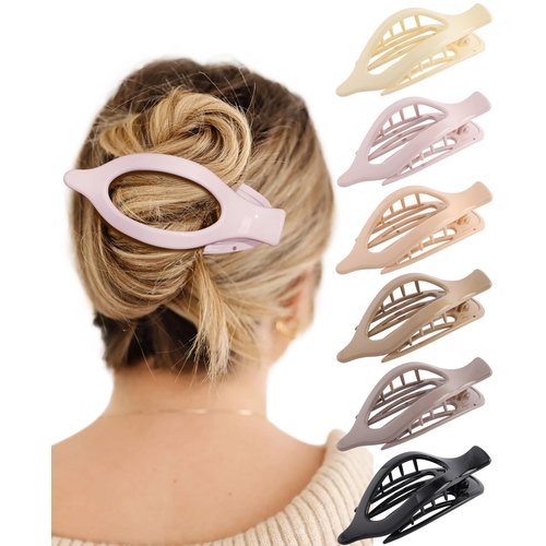 French Flat Hair Clips for Women - 6Pcs Flat Hair Claws for Thin Thick Hair Strong Hold No Slip Grip Hair Claw Clips for Women Girls (Polished(Morandi color series))