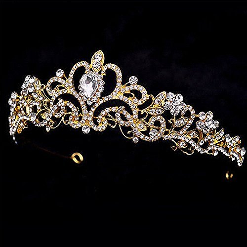Yilanair Quinceanera Princess Crown for Adult Rhinestone Tiara Birthday Bridal Pageant (Gold)